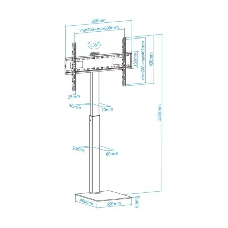 TooQ Floor TV Stand - Height Adjustment - 37" / 70" - FS2285M-B