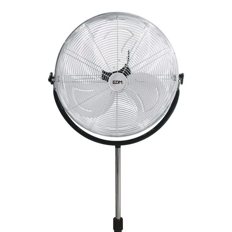 Ventilador de Pie Industrial EDM - 118/148cm - Base Circular - 120W - Cromado/Negro