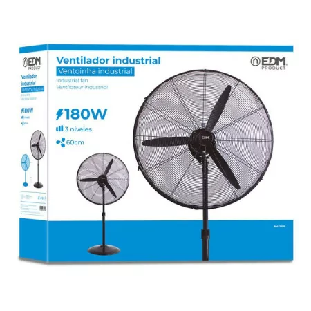 Ventilador de Pie Industrial EDM - 117/156cm - Base Circular - 180W - Negro
