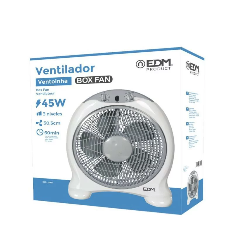 Ventilador de Chão EDM - Box Fan - 45W - Blanco/Gris - 33951