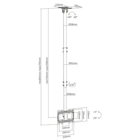 Suporte de Teto Aisens Giratório Inclinavél Extensivél TV (23"-43")|AISENS|8436574703948