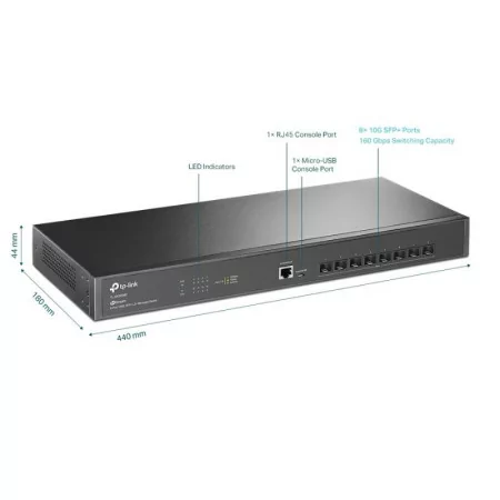 Switch TP-Link - JetStream - 8 Portas SFP+ 10GbE Managed - 1 Porta Gigabit - Rack - TL-SX3008F|TP-Link|6935364006457