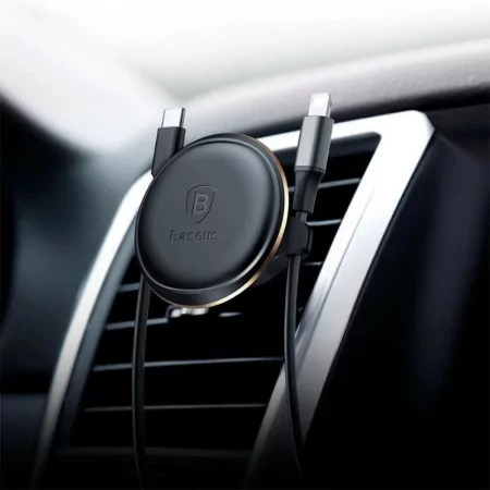 Magnetic Car Holder with Cable Clip - Black