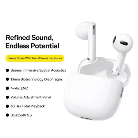 Earbuds Baseus Bowie WX5 True Wireless - Brancos|Baseus|6932172629328
