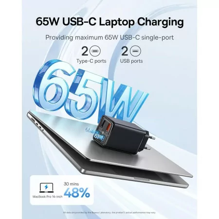 Baseus GaN6 Pro Dual USB-A/USB-C 65W Fast Charger PD 3.0 - Black