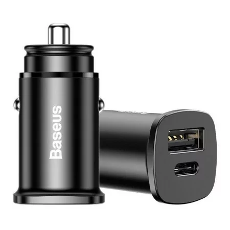 Baseus Square Metal Car Charger USB-C/USB-A 30W Car Charger - Black
