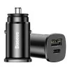 Baseus Square Metal Car Charger USB-C/USB-A 30W Car Charger - Black