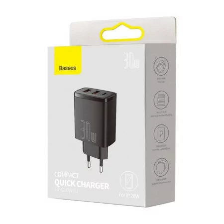 Baseus Compact CCXJ-E01 30W Fast Charger 3.0 - Black