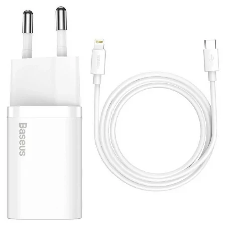 Baseus Super Si PD 20W USB-C White Charger + Lightning Cable (1m)