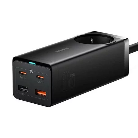 Baseus GaN3 Pro Fast Charger 65W Dual USB-C/USB-A Black + AC Socket