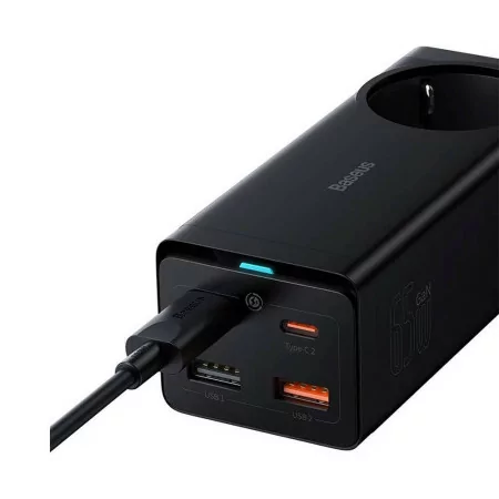 Baseus GaN3 Pro Fast Charger 65W Dual USB-C/USB-A Black + AC Socket