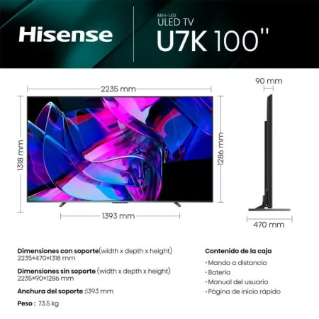 Hisense 100" MiniLED Smart TV - (254cm - Vidaa - 4K) - 100U7KQ
