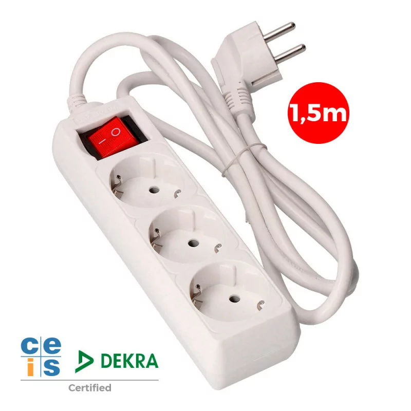 Electrical Extension Cord with 3 Schuko Sockets - with Switch - 1.5M Electrical Extension Cord with 3 Schuko Sockets - with Switch - 1.5M