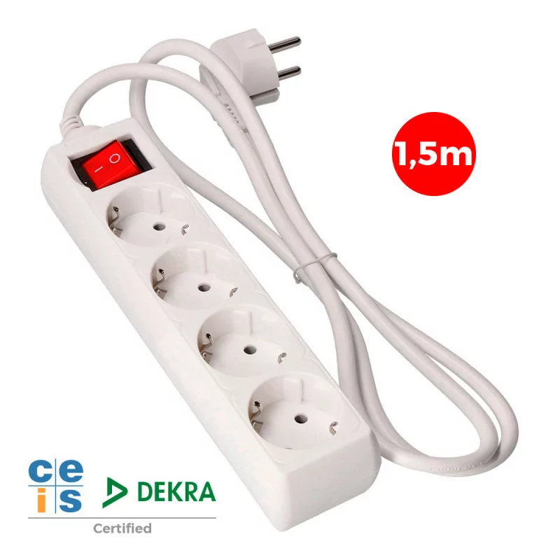Electrical Extension Cord with 4 Schuko Sockets - with Switch - 1.5M Electrical Extension Cord with 4 Schuko Sockets - with Switch - 1.5M