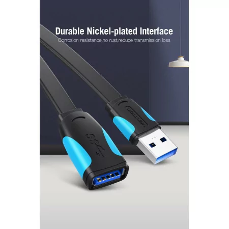 Cable Extensor USB(A) Macho - USB(A) Fêmea - Vention - ( 1M - USB 3.0 - Negro/Azul)