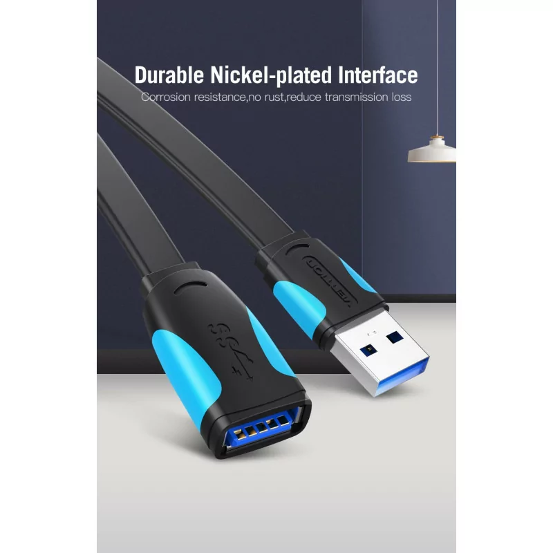 Cable Extensor USB(A) Macho - USB(A) Fêmea - Vention - ( 50CM - USB 3.0 - Negro/Azul)