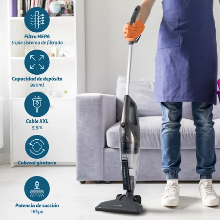 Grunkel ASP-EASY HEPA Upright / Hand Vacuum Cleaner - 16KPa - 600W - 5.5 Meter Cord
