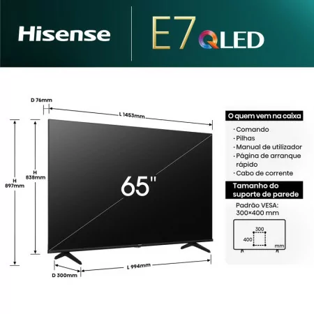 Smart TV Hisense 65" QLED 65E7NQ - (165cm - VIDAA OS - UHD 4K - Pé Duplo)|Hisense|6942351402611