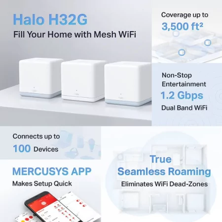 Sistema Mesh Mercusys Halo H32G AC1200 Dual-Band WiFi 5 Gigabit (Pack-3)|Mercusys|6957939001537