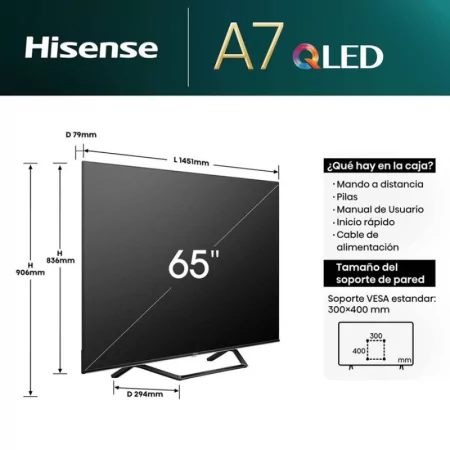 Smart TV Hisense 65" QLED 65A7NQ - (165cm - VIDAA OS - UHD 4K - Pé Central)|Hisense|6942351403625