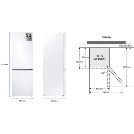 Frigorífico Combinado Samsung RB34C600DWW/EF - (No Frost - 185.3 cm - 344 L - Branco)|Samsung|8806094767872