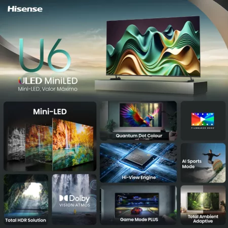 Smart TV Hisense 55" ULED MiniLED 55U6NQ + Soundbar Hisense HS3100 280W