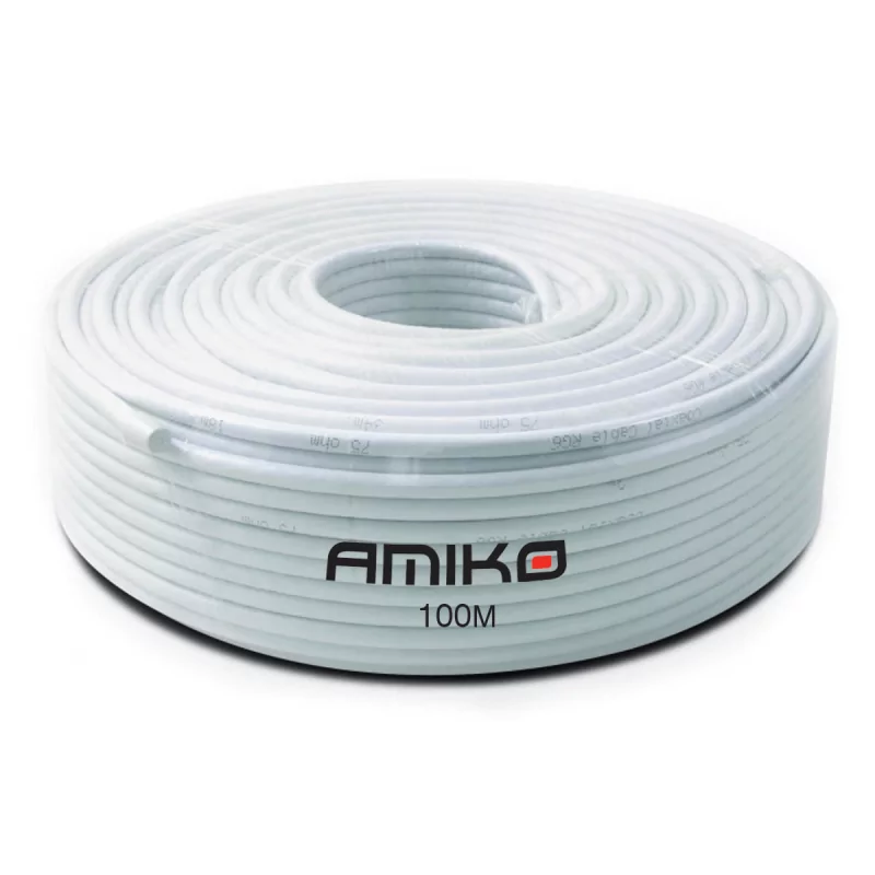 Cable Coaxial Amiko RG6 Dual-Shield 100MT Blanco