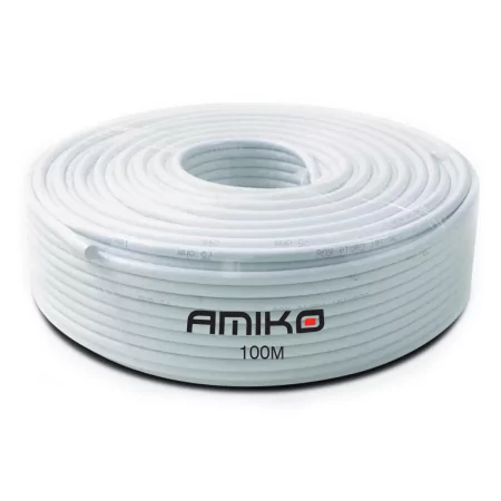 Coaxial Cable Amiko RG6 Dual-Shield 100MT White