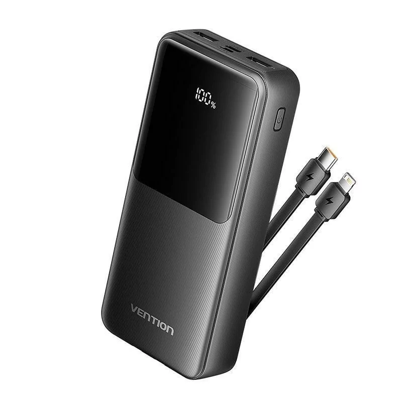 Bateria Powerbank Vention 20000mAh 22.5W USB Ecrã LED + Cabo USB-C/Lightning Preta|Vention|6922794784659 Bateria Powerbank Vention 20000mAh 22.5W USB Ecrã LED + Cabo USB-C/Lightning Preta|Vention|6922794784659