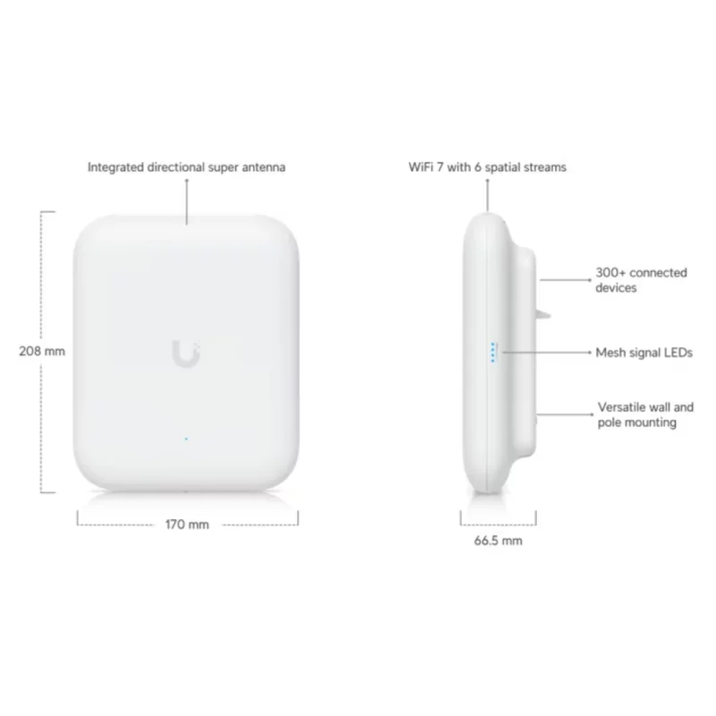 Punto de Acceso Ubiquiti U7 Pro Outdoor - (Wi-Fi 7 - 8600 Mbit/s - Exterior - PoE - Blanco)
