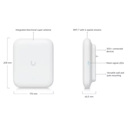 Punto de Acceso Ubiquiti U7 Pro Outdoor - (Wi-Fi 7 - 8600 Mbit/s - Exterior - PoE - Blanco)