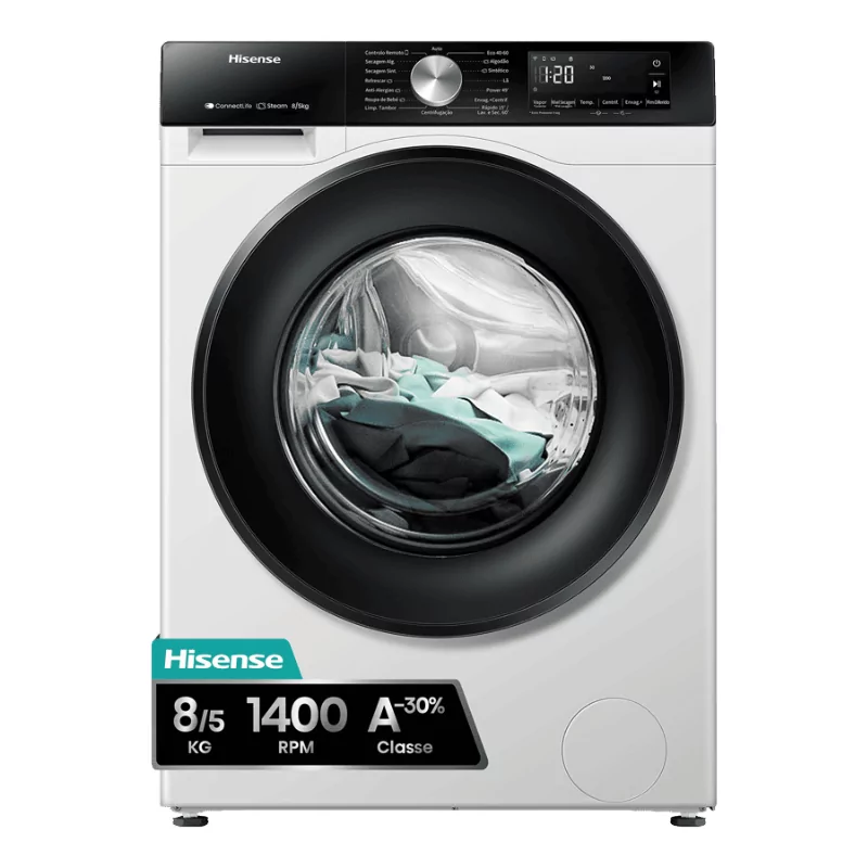 Máquina de Lavar e Secar Roupa Hisense - (8/5Kg - 1400RPM - Classe D/A) WD3S8043BW3|Hisense|6901101830173 Máquina de Lavar e Secar Roupa Hisense - (8/5Kg - 1400RPM - Classe D/A) WD3S8043BW3|Hisense|6901101830173