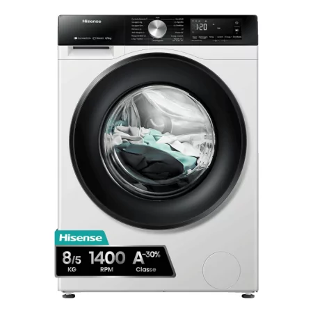 Máquina de Lavar e Secar Roupa Hisense - (8/5Kg - 1400RPM - Classe D/A) WD3S8043BW3|Hisense|6901101830173