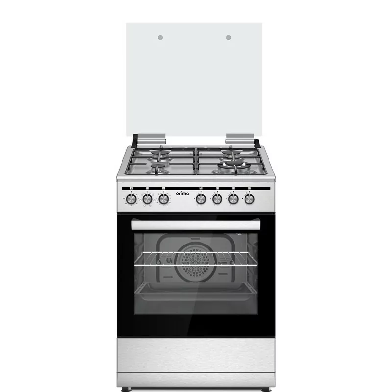 Cocina Orima 4 Bocas Gas + Horno Eléctrico Ventilado – 56 L – Half Inox