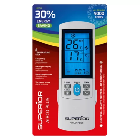 Superior Electronics Comando Ar Condicionado Universal AirCo Plus - Compatibilidade 4000+ Códigos Display Retroiluminado|Superior Electronics|8054242080094