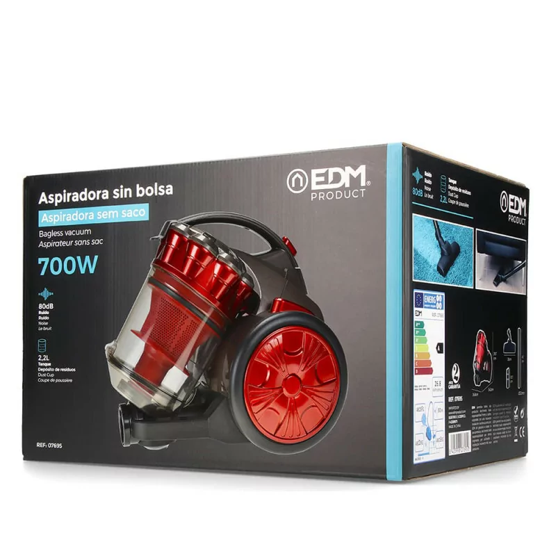 Aspirador Sem Saco EDM 2,2 L – Multiciclónico 700 W Vermelho - Classe A