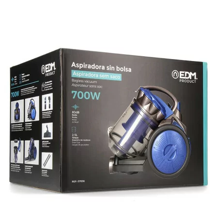 EDM 2.5 L Bagless Vacuum Cleaner - Multicyclonic 79 dB - 700 W Blue - Class A