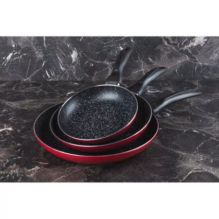 Set of 3 Red & Marble San Ignacio Frying Pans - (Ø16+20+24cm) - Pressed Aluminum