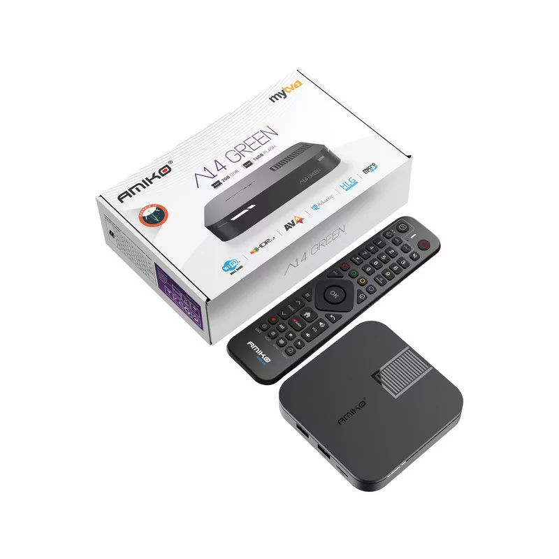 Amiko A14 Green - 2GB/16GB - Android 14 - Dual Band - IPTV 4K HDR10 AV1 Amiko A14 Green - 2GB/16GB - Android 14 - Dual Band - IPTV 4K HDR10 AV1