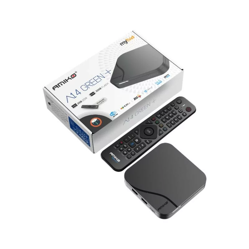 Amiko A14 Green+ BT - Android 14 - 2GB/32GB - Dual Band WiFi - IPTV 4K UHD Amiko A14 Green+ BT - Android 14 - 2GB/32GB - Dual Band WiFi - IPTV 4K UHD