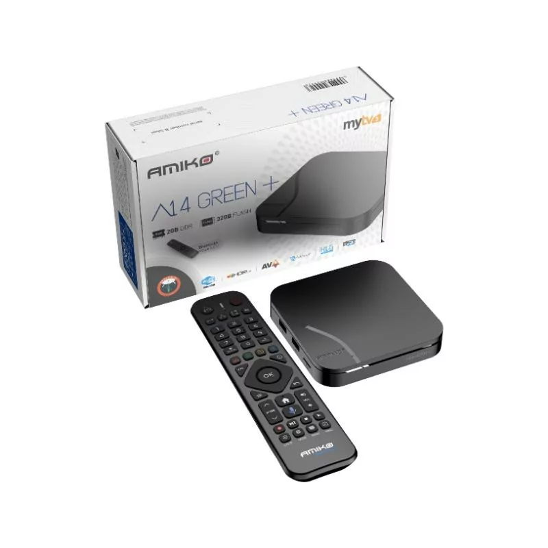 Amiko A14 Green+ BT - Android 14 - 2GB/32GB - Dual Band WiFi - IPTV 4K UHD