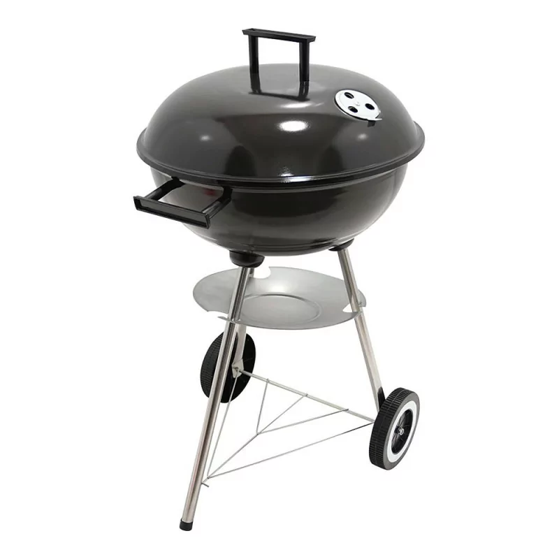 Gourmet Kitchen Charcoal Grill with Lid, 2 Wheels and Grate Ø41.5 x 76 cm - Black Gourmet Kitchen Charcoal Grill with Lid, 2 Wheels and Grate Ø41.5 x 76 cm - Black