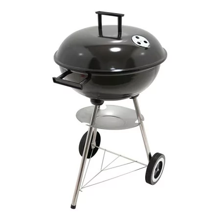 Barbacoa a Carvão Gourmet Kitchen con Tampa, 2 Rodas e Grelha Ø41,5 x 76 cm - Negra