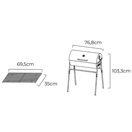 XL Gourmet Kitchen Charcoal Grill with Lid and Thermometer - Grill 69.5 x 35 cm / 103.3 cm - Black