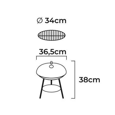 Barbacoa a Carvão Gourmet Kitchen con 3 Pés - Grelha Ø34 cm x 38cm - Negra