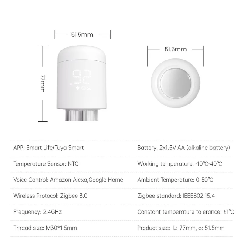 Válvula Termostática Inteligente Avatto TRV06 Zigbee 3.0 Branca
