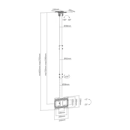 Kontrolsat - Aisens Rotating Tiltable Extendable TV Ceiling Mount (23"-43") Kontrolsat - Aisens Rotating Tiltable Extendable TV Ceiling Mount (23"-43")
