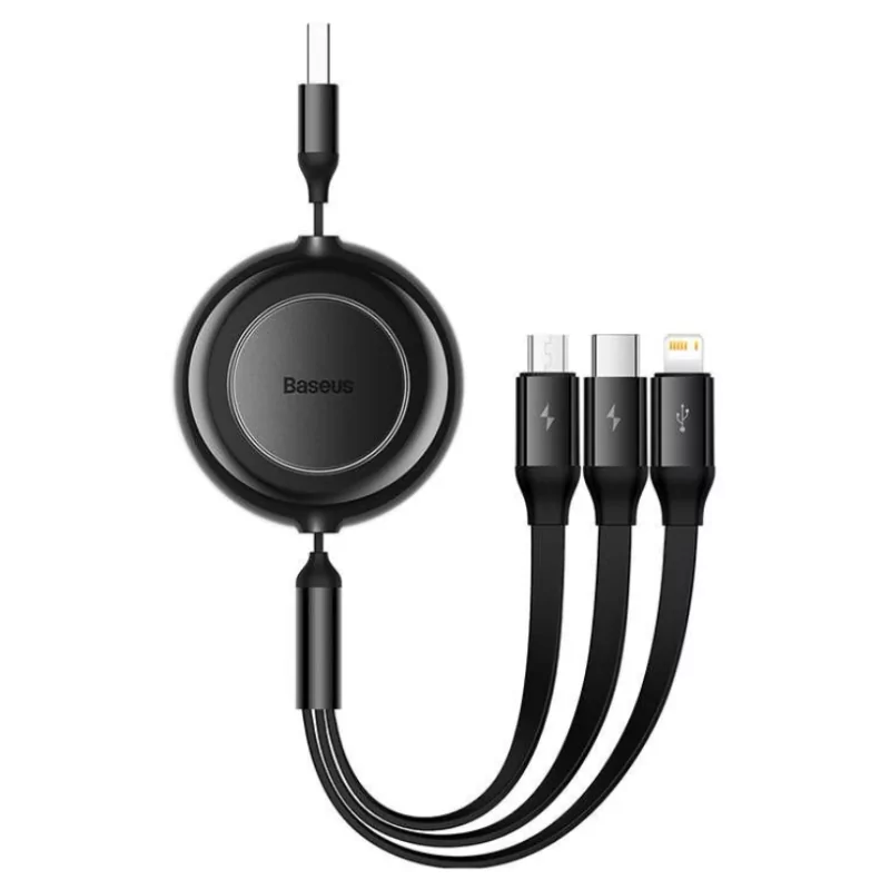 Kontrolsat - Cabo Adaptador Baseus - (USB-A 3-em-1 p/ USB-C - Micro USB - Lightning) - 1.1M - Preto Kontrolsat - Cabo Adaptador Baseus - (USB-A 3-em-1 p/ USB-C - Micro USB - Lightning) - 1.1M - Preto
