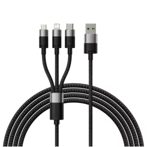 Kontrolsat - Cabo Baseus - (USB-A p/ USB-C - Micro USB - Lightning) - 1.2M - Preto