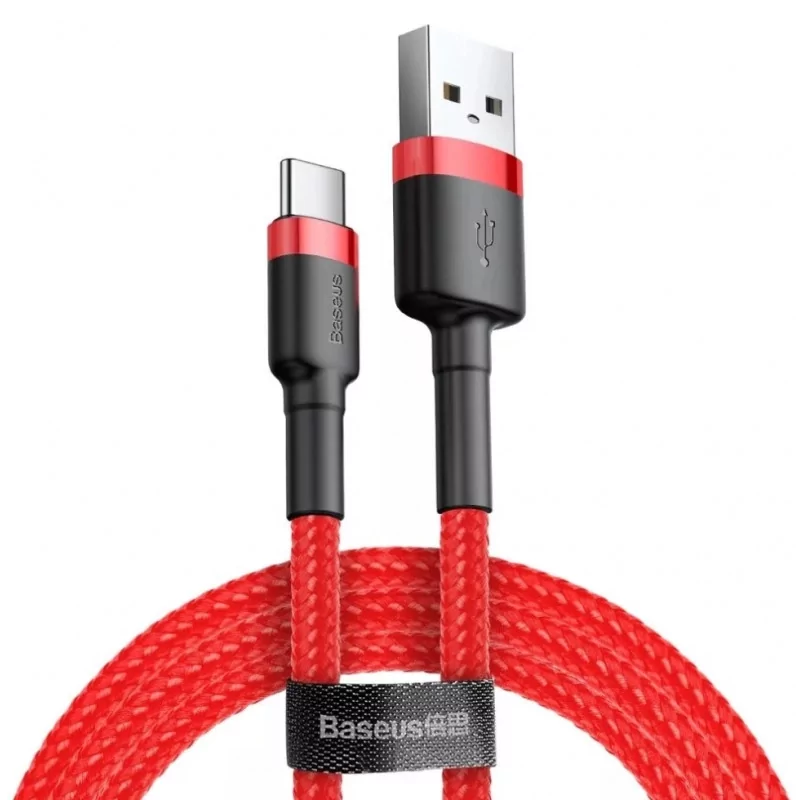 Kontrolsat - Cabo Baseus - USB-A p/ USB-C - 3A - 3M - Vermelho - CATKLF-U09